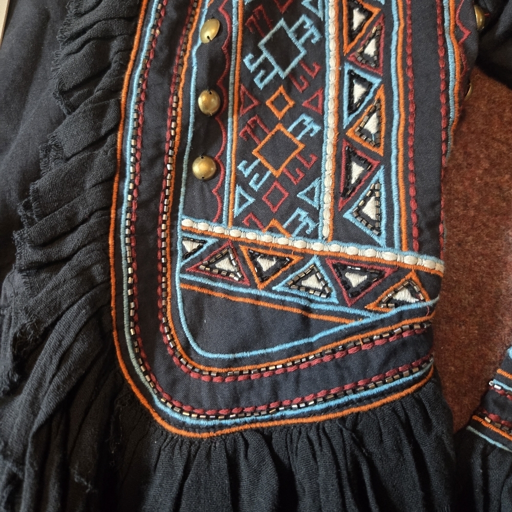 Love Sam Black Embroidered Ruffled Jacket with Blue and Orange Accents - Picture 2 of 12